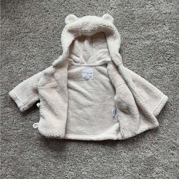 Cozy baby Cream Knit Hoodie Ivory sherpa Jacket Cardigan – Size 9 Months - Picture 3 of 9